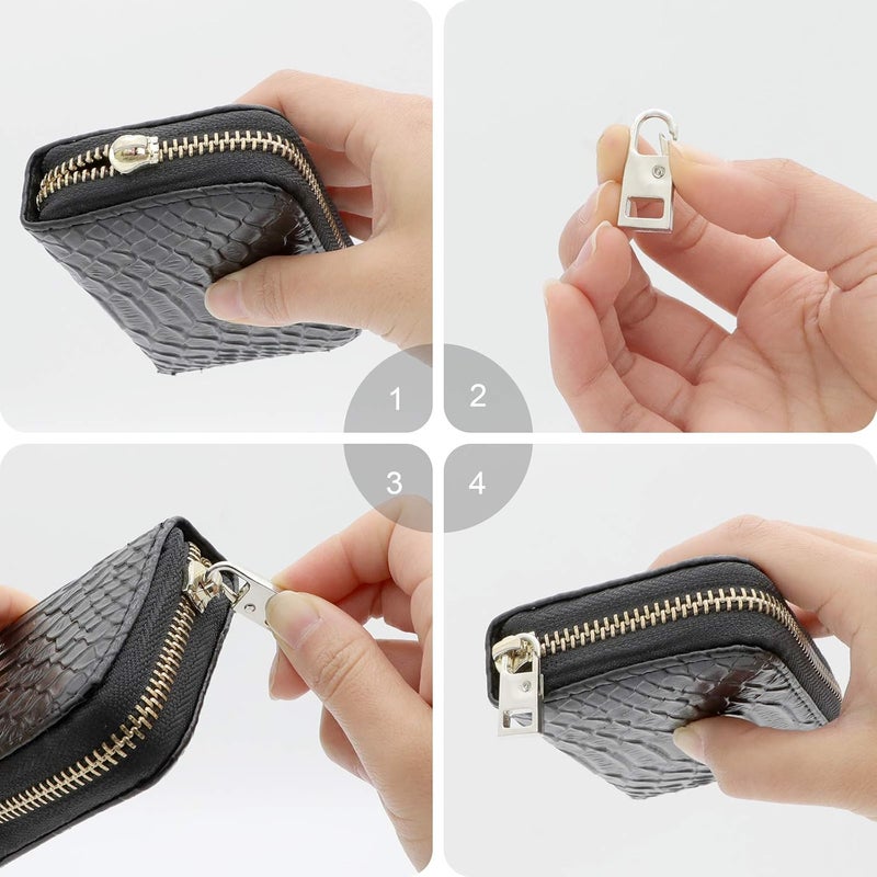 FENGWANGLI Zipper Pull Replacement, 8 Pieces Detachable Zipper Pull Tab Repair Kit for Luggage Clothing Jackets Backpacks Boots Purse Coat, 4 Colors(Silver, Black, Steel and Gold) - Image 3